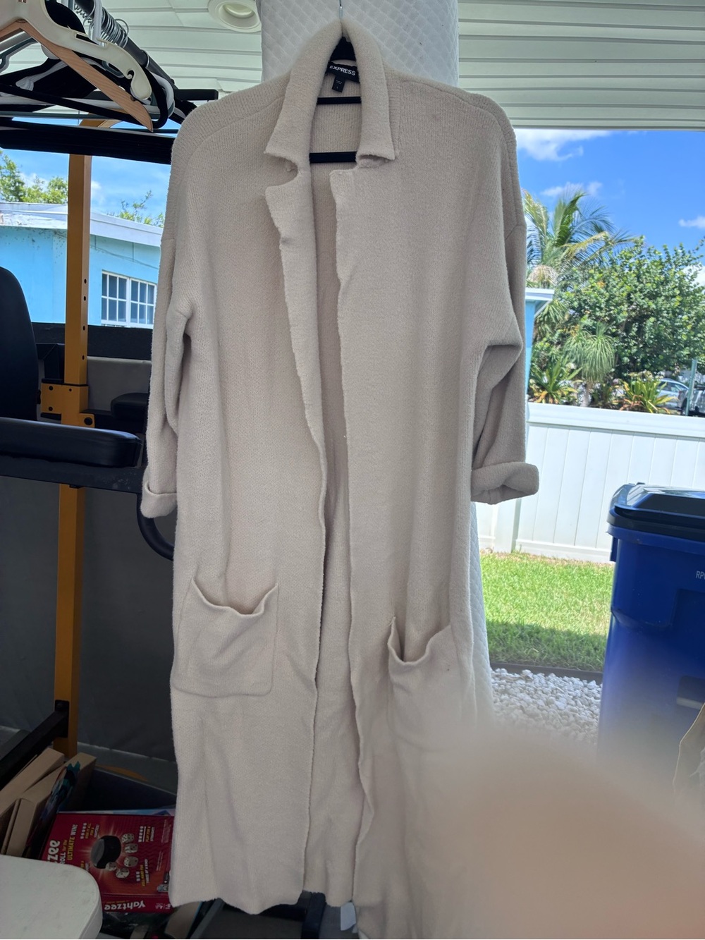 Express Open-Front Long Robe Cardigan in Cream